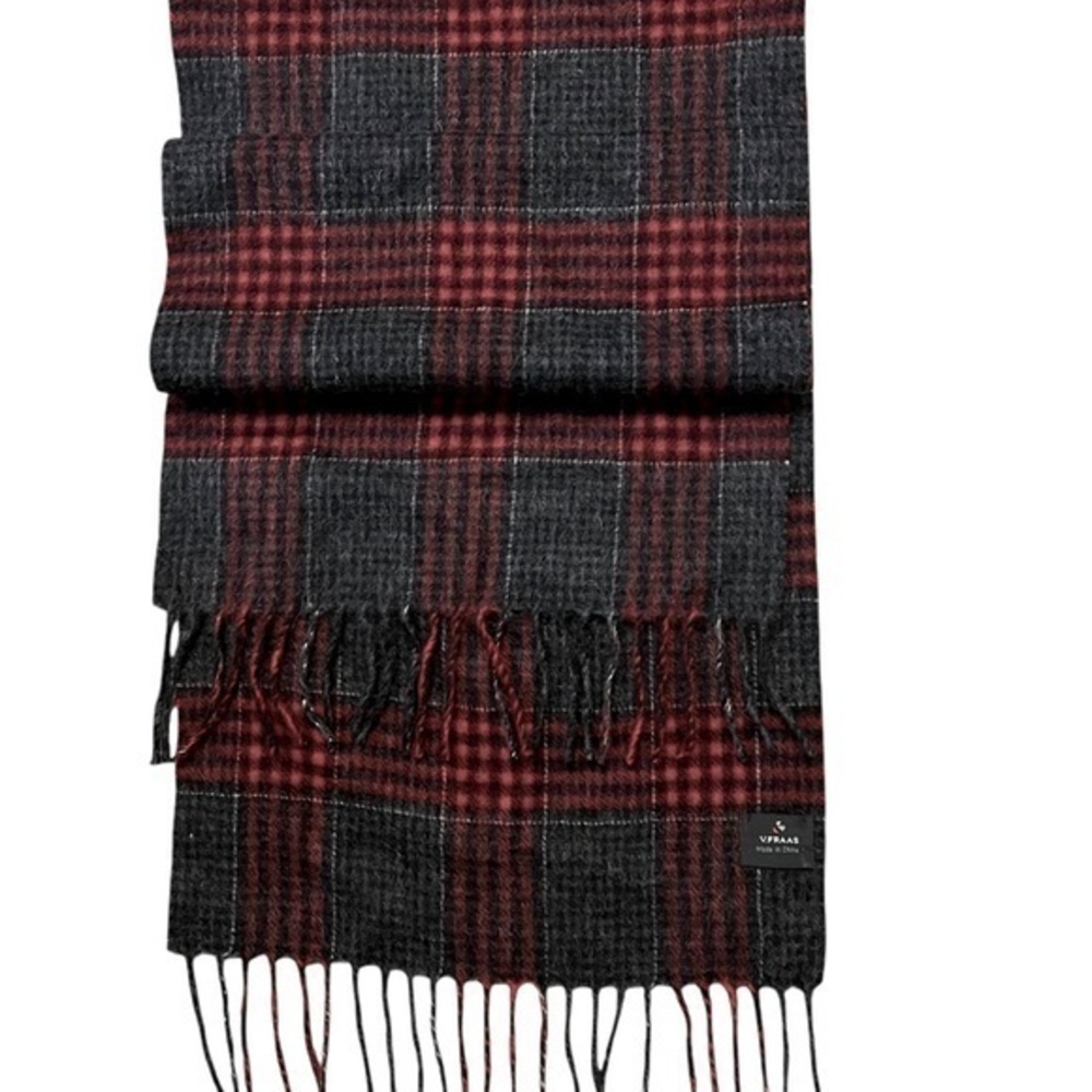 V.FRAAS 100% Wool Red & Dark Gray Plaid Scarf
